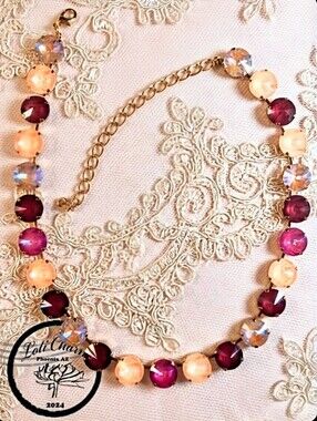 Red Red Velvet Cake Large Premium  Crystals in Gold Plated Tennis Necklace